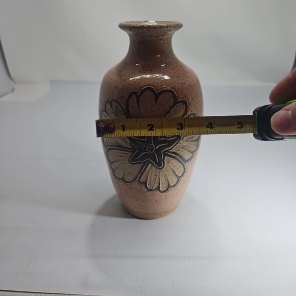 Art Pottery Howard B. Seitz Speckled Hibiscus Peach Vase Signed - Picture 12 of 12